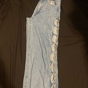 Forever 21 Light Blue Straight Leg Jeans with Side Cutout Circles